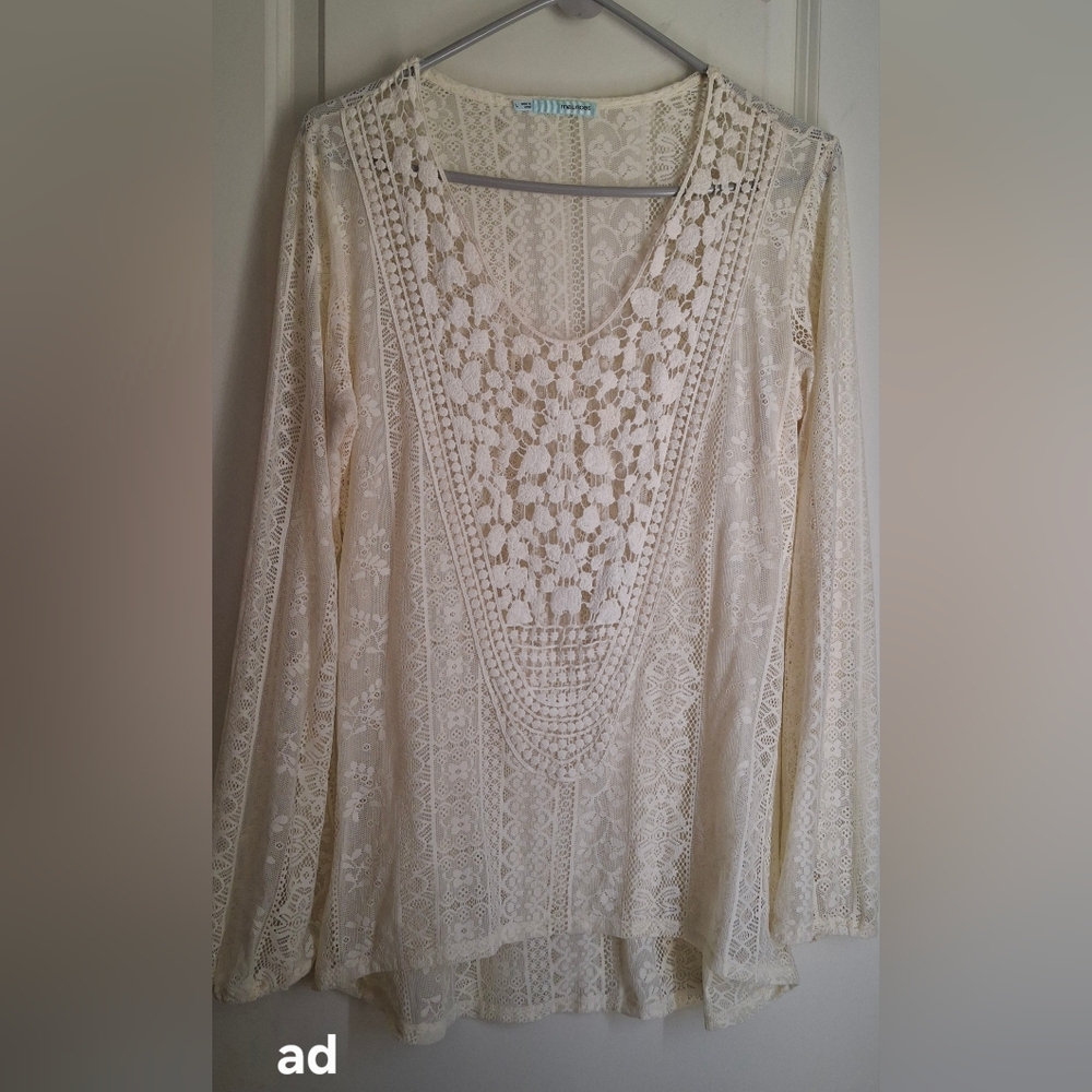 Mauroces Ivory Lace Sleeveless Top Sz L ANGELCORE Boho Western Hippie Formal
